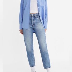 Stradivarius Blue Straight Mom Jeans Vintage Wash